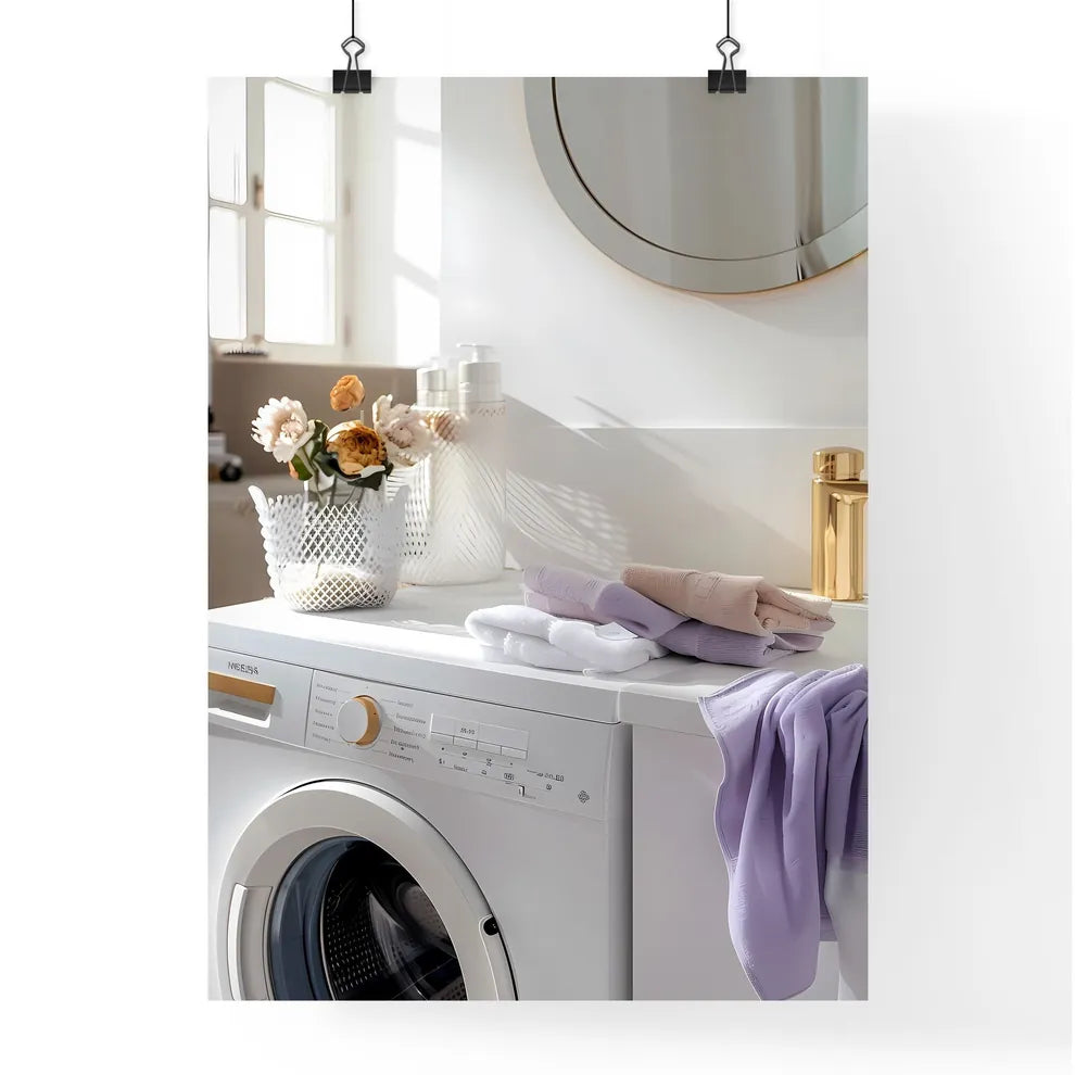 Vibrant Laundry Room Still Life with White W Poster