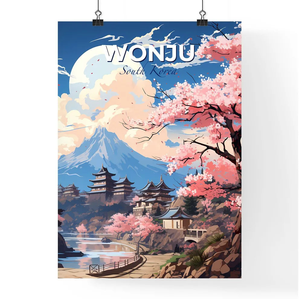 South Korea Mountain Landscape Painting - Colorful City Skyline River Valley Art Default Title