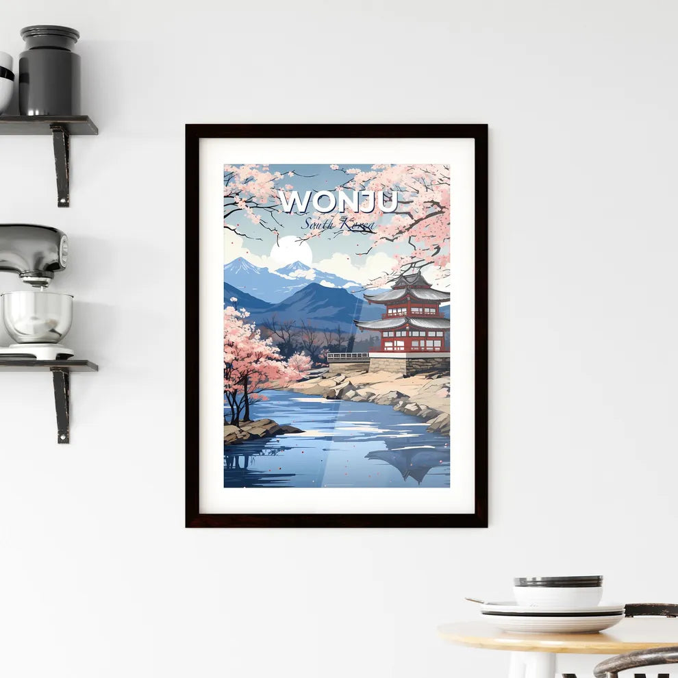 Vibrant Art Painting of Wonju South Korea Skyline with Pagoda Building by the River Default Title