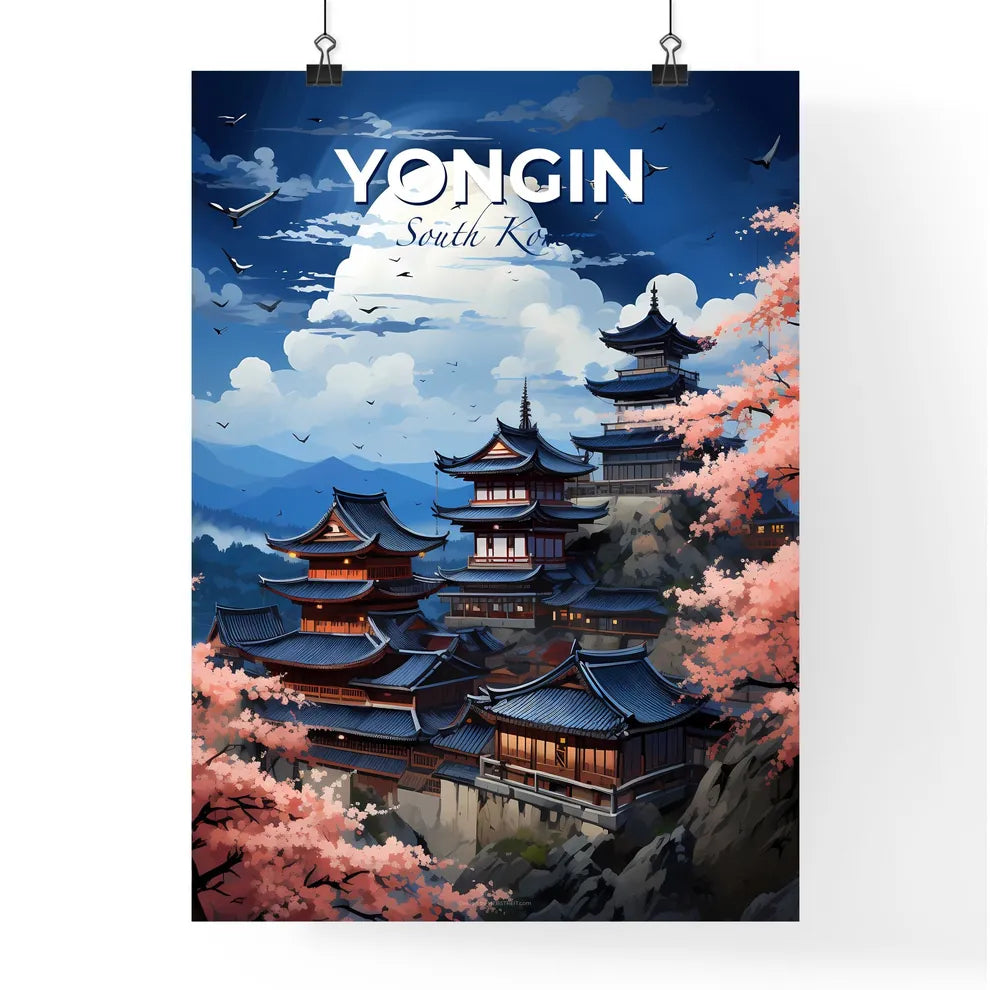 Yongin South Korea Skyline Painting Mountain Temple Vibrant Art Default Title