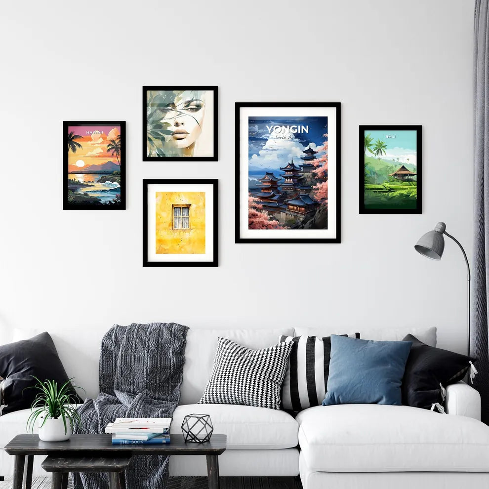 Yongin South Korea Skyline Painting Mountain Temple Vibrant Art Default Title