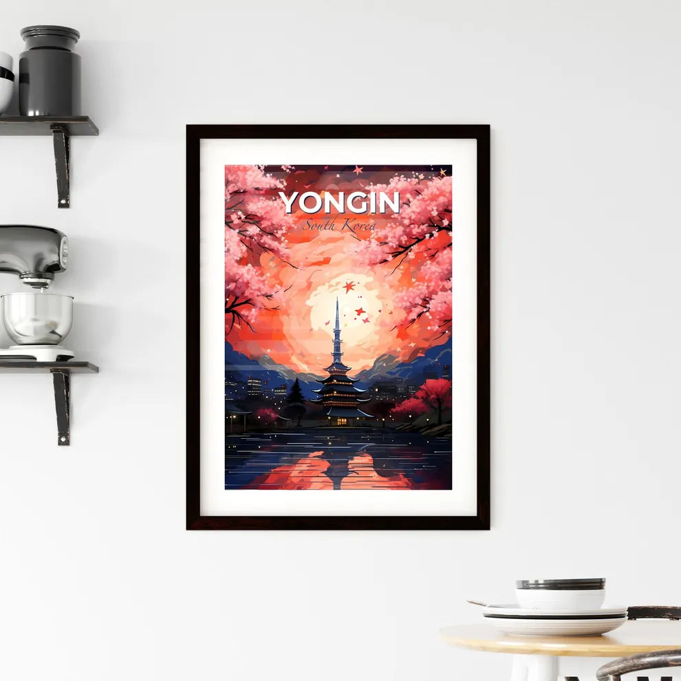 Japanese Temple Sunset Painting - Vibrant Modern Art Cityscape Skyline Yongin South Korea Default Title