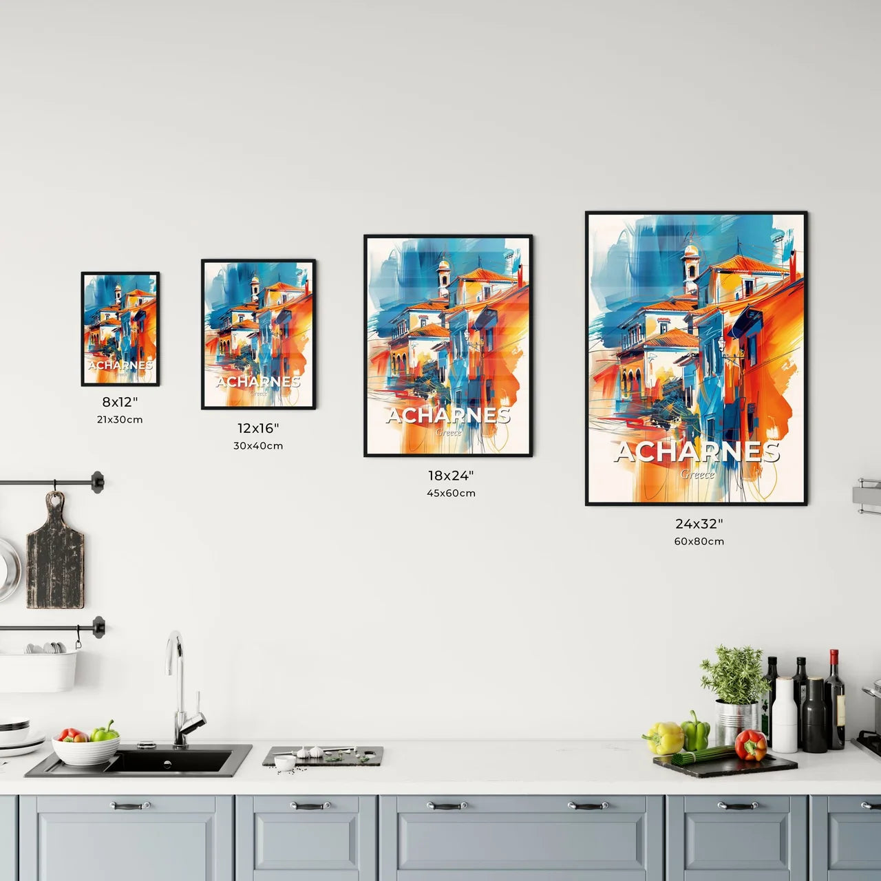 Vibrant Acharnes, Greece Kitchen Art