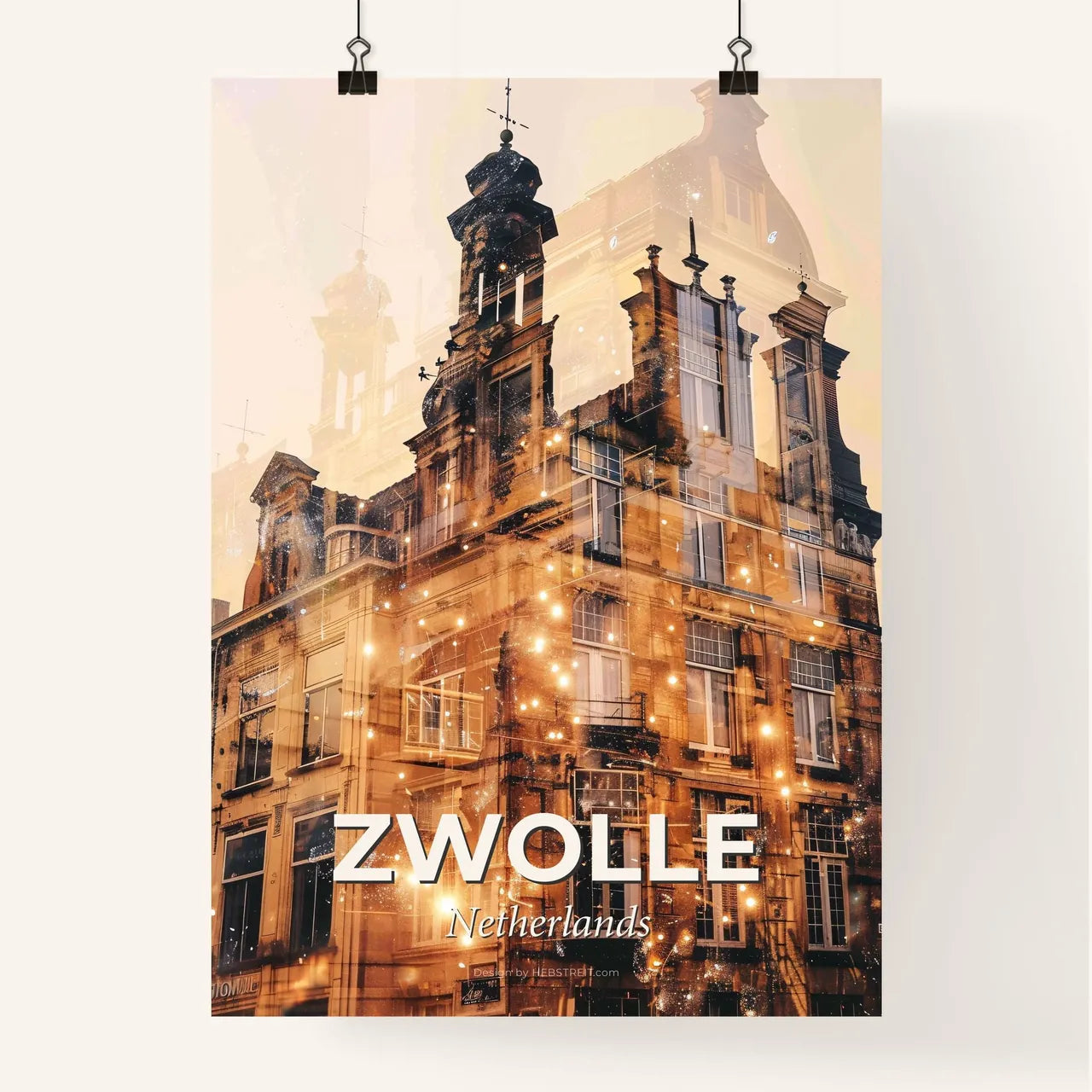 Zwolle City Silhouette Icon Composite Artwork - A building with a dome roof Poster