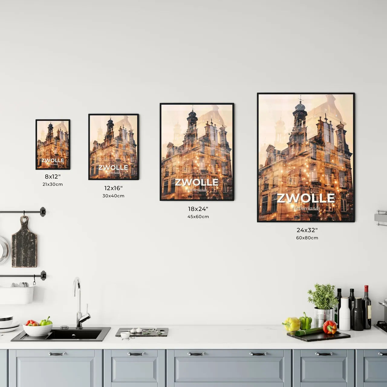 Zwolle City Silhouette Icon Composite Artwork - A building with a dome roof Size Chart