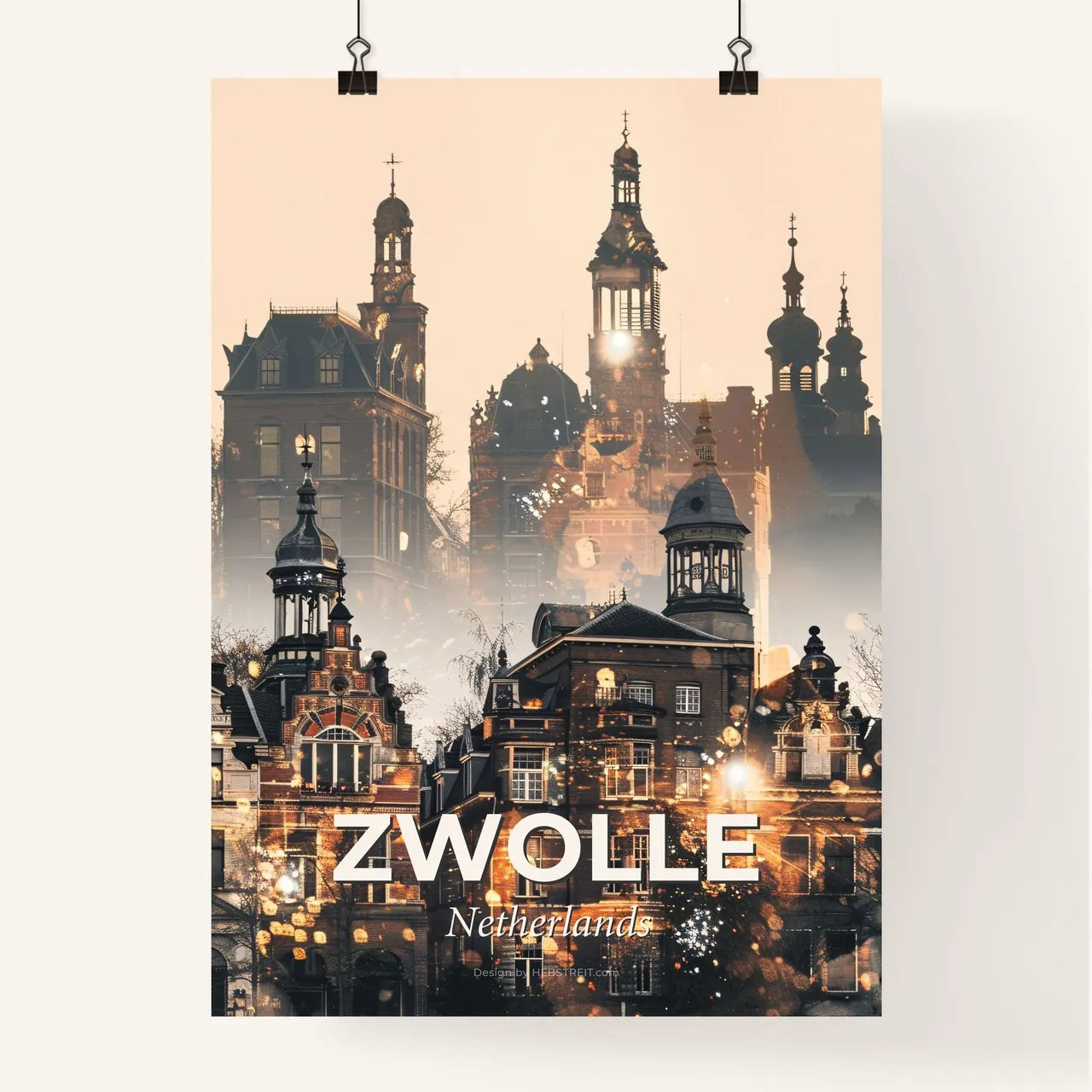 Zwolle City Skyline Art with Dutch Architecture - A group of buildings with towers and spires Poster