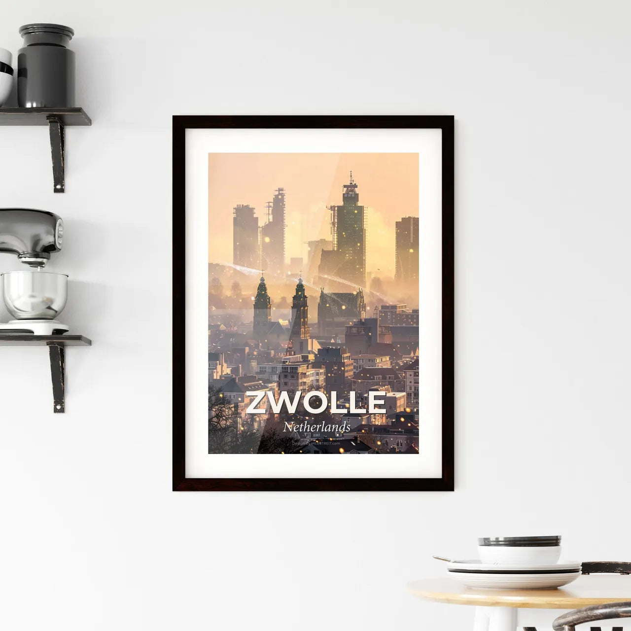 Zwolle Skyline Art with Local Architectural Icons - A city with tall buildings and a fire sprinkler Custom Print