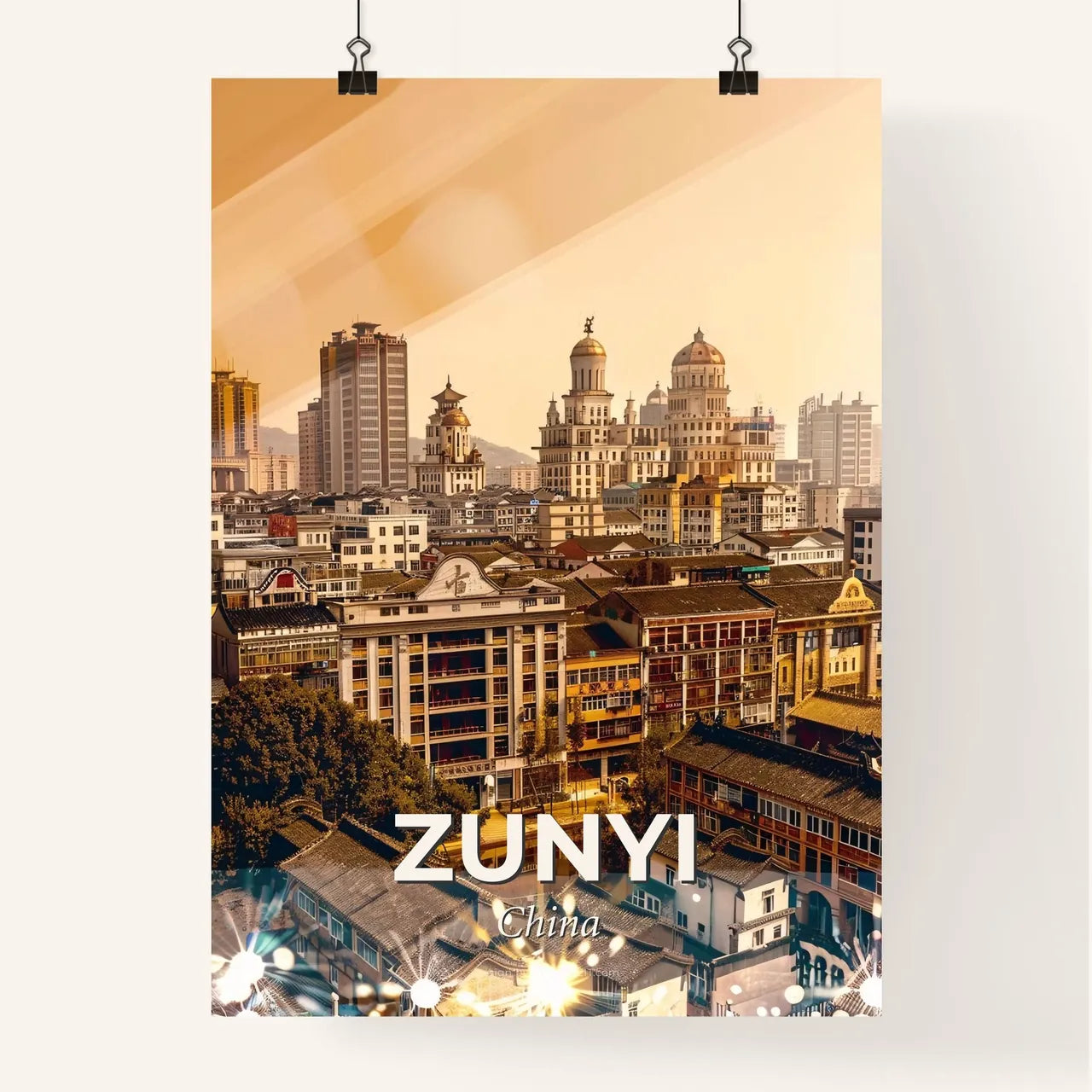 Zunyi City Skyline Double Exposure Poster Artwork - A city with many buildings Poster
