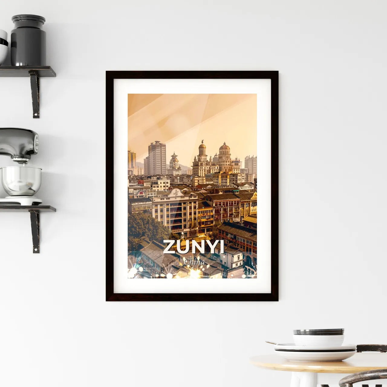 Zunyi City Skyline Double Exposure Poster Artwork - A city with many buildings Custom Print
