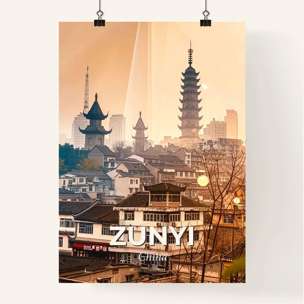 Zunyi Skyline Art Composite Poster - A city with a tall tower Poster