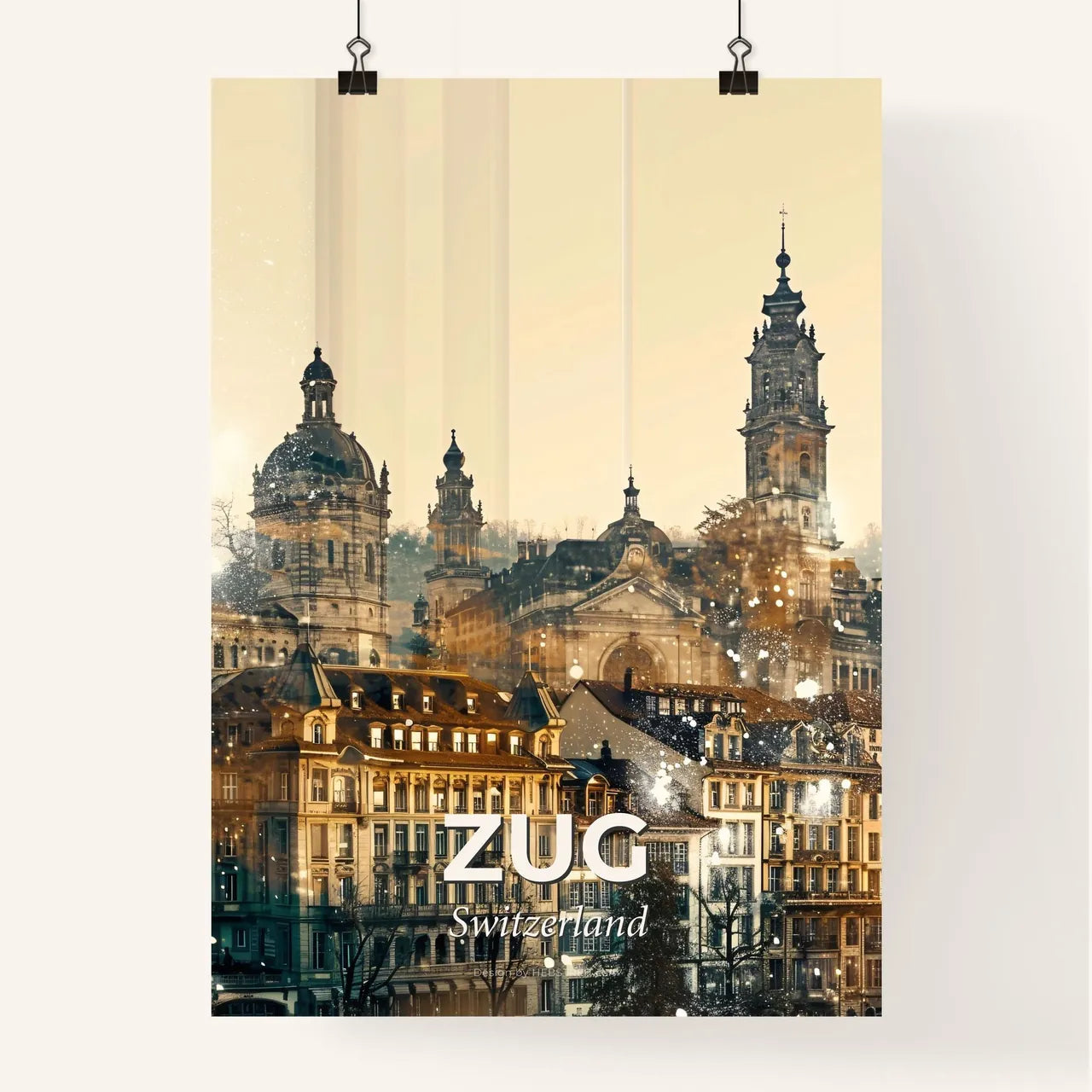 Zug: Swiss City Skyline Double Exposure Artwork - A city with many buildings Poster