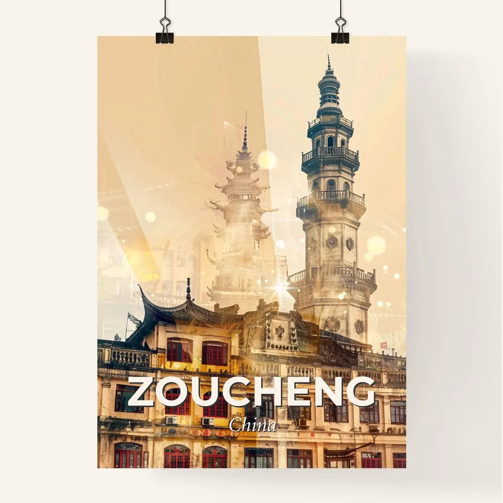 Zoucheng Double Exposure Skyline Artistic Poster - A building with towers and a large building Poster