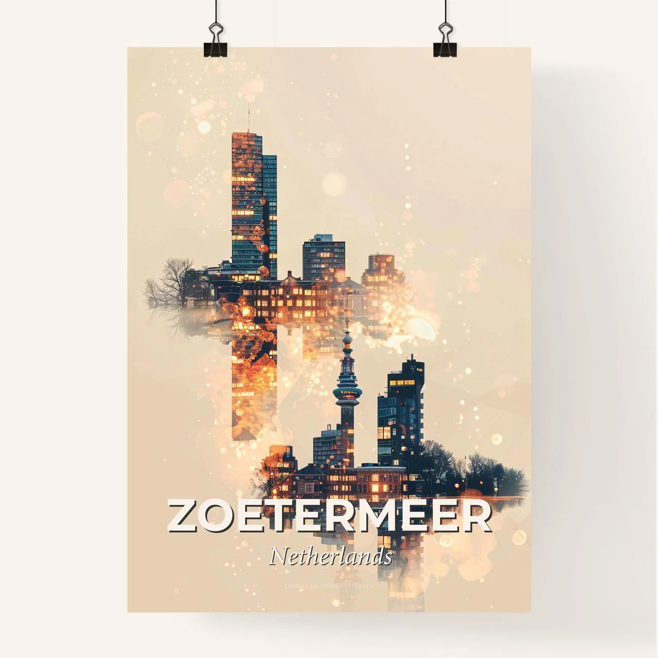 Zoetermeer: City Icons Double Exposure - A city skyline with lights Poster