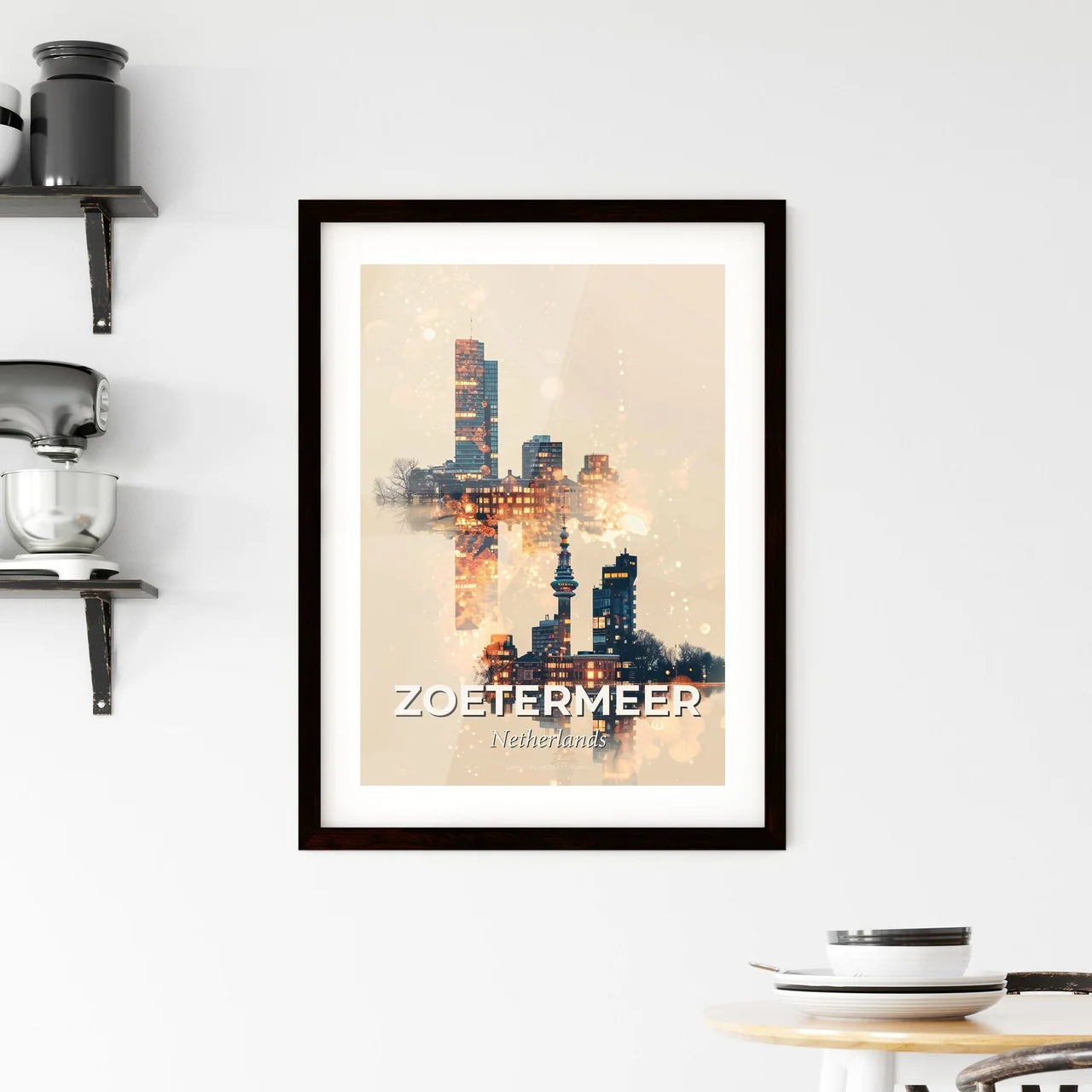 Zoetermeer: City Icons Double Exposure - A city skyline with lights Custom Print