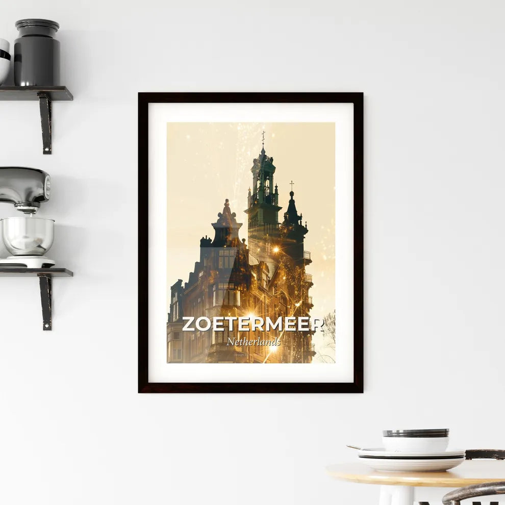 Zoetermeer Skyline Double Exposure Art Poster - A building with a tower and a street light Custom Print