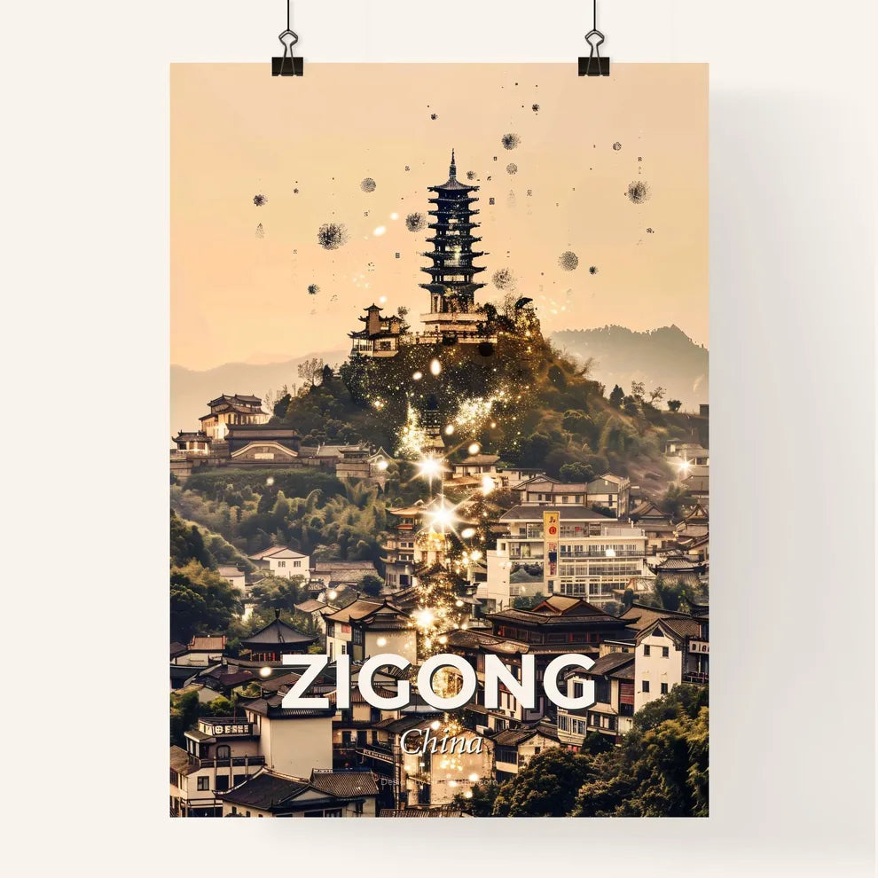 Zigong Urban Skyline Sparkles Poster Decor - A city with a tower on top Poster