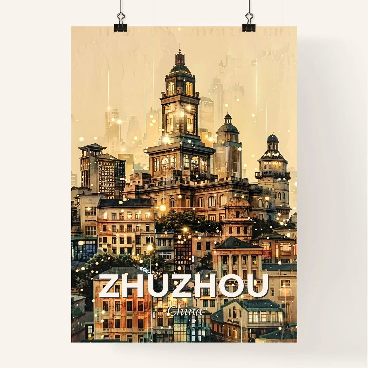 Zhuzhou Cityscape Skyline Poster with Subtle Backlights - A city with many buildings Poster