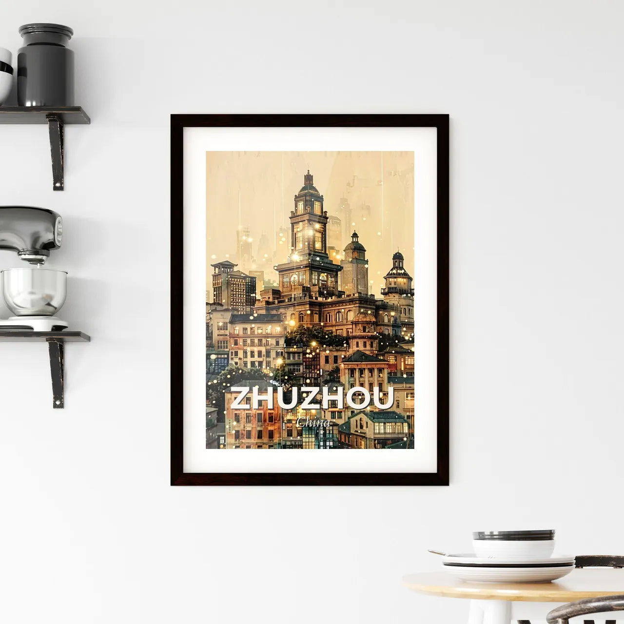 Zhuzhou Cityscape Skyline Poster with Subtle Backlights - A city with many buildings Custom Print