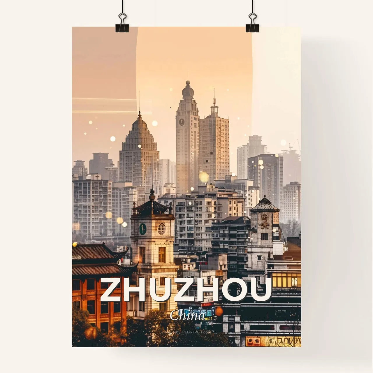 Zhuzhou City Lightscape Splendor - A city with many tall buildings Poster