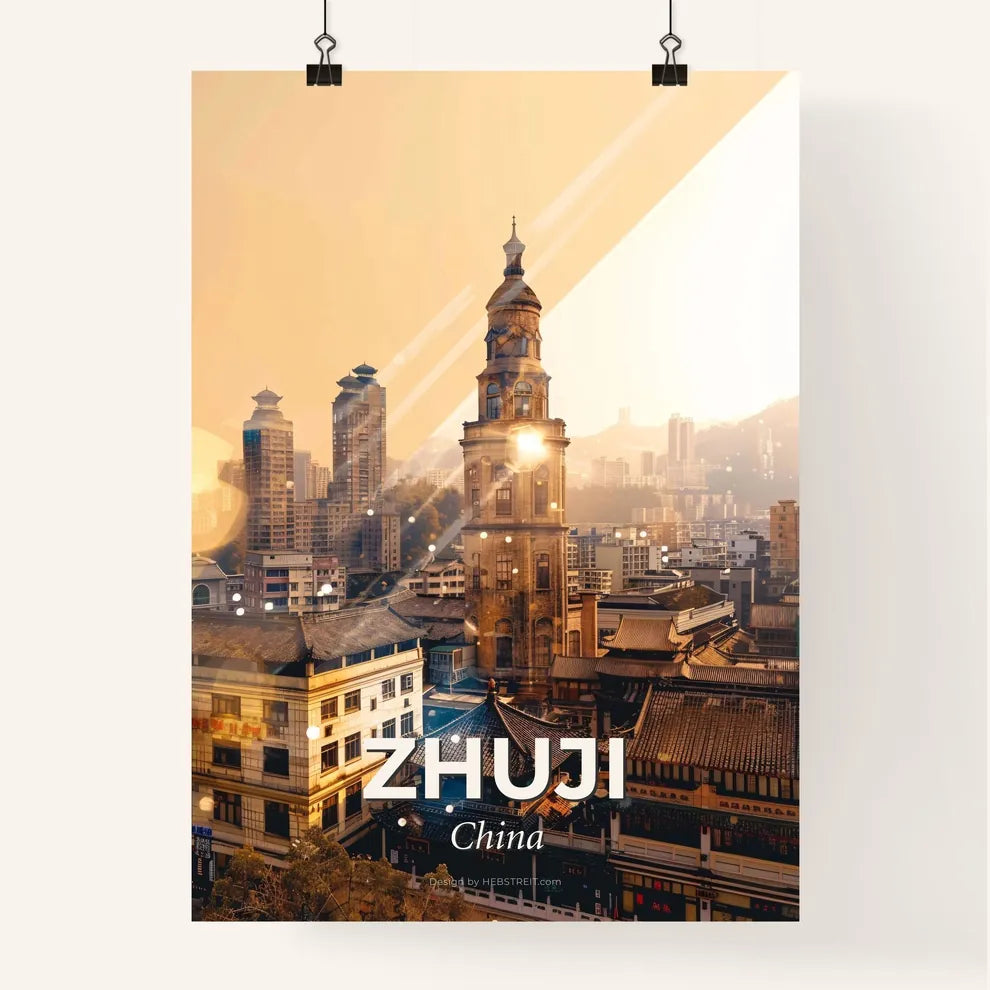 Zhuji Skyline Colors Architecture Poster - A city with a tall tower Poster