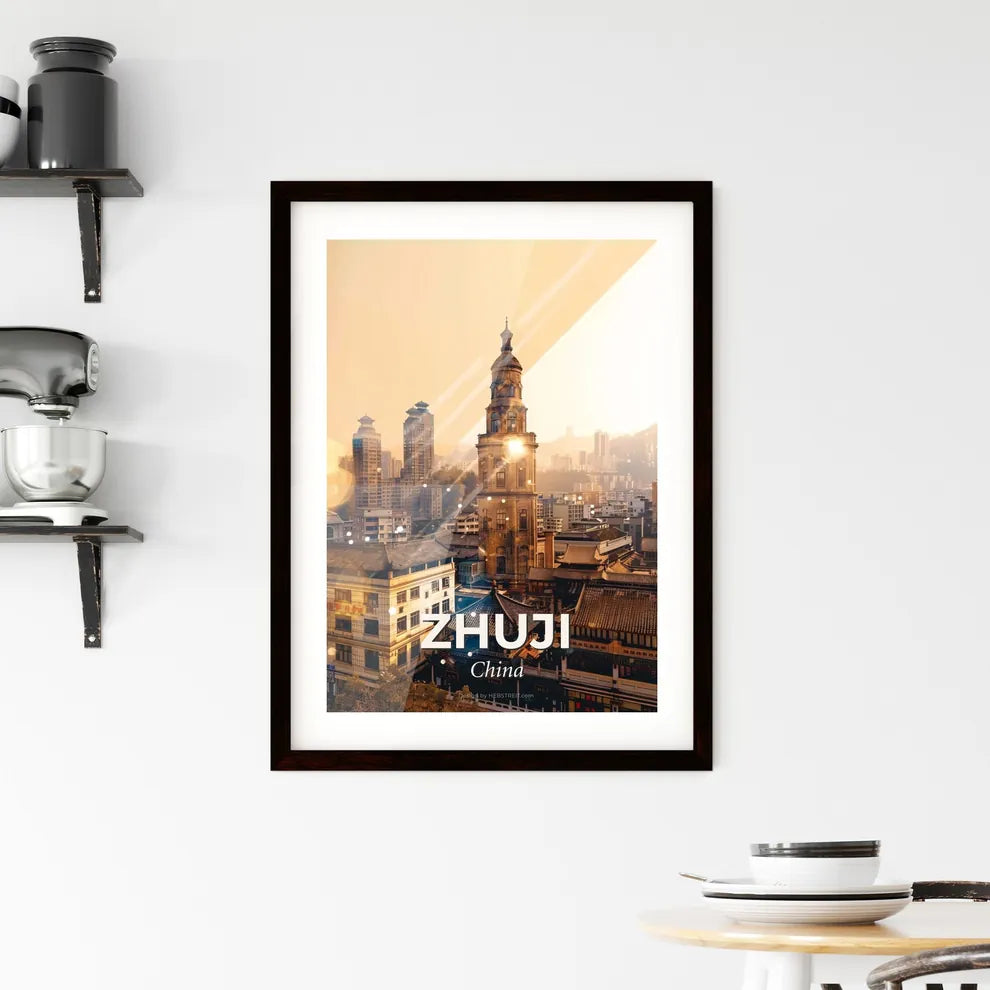 Zhuji Skyline Colors Architecture Poster - A city with a tall tower Custom Print