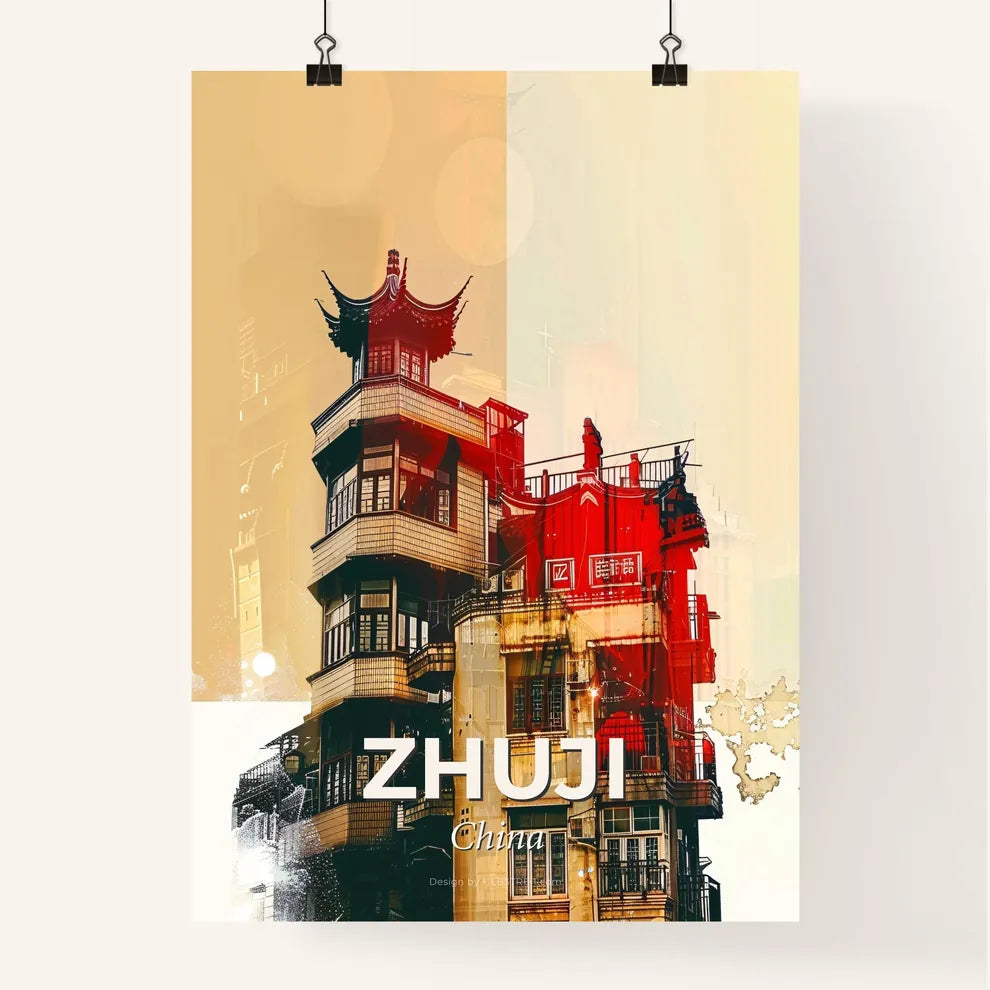 Zhuji Art Decor Skyline Poster - A building with a red roof Poster