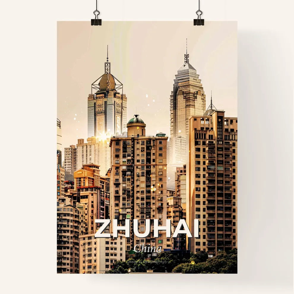 Zhuhai: Brilliance in Beige - A city with many tall buildings Poster