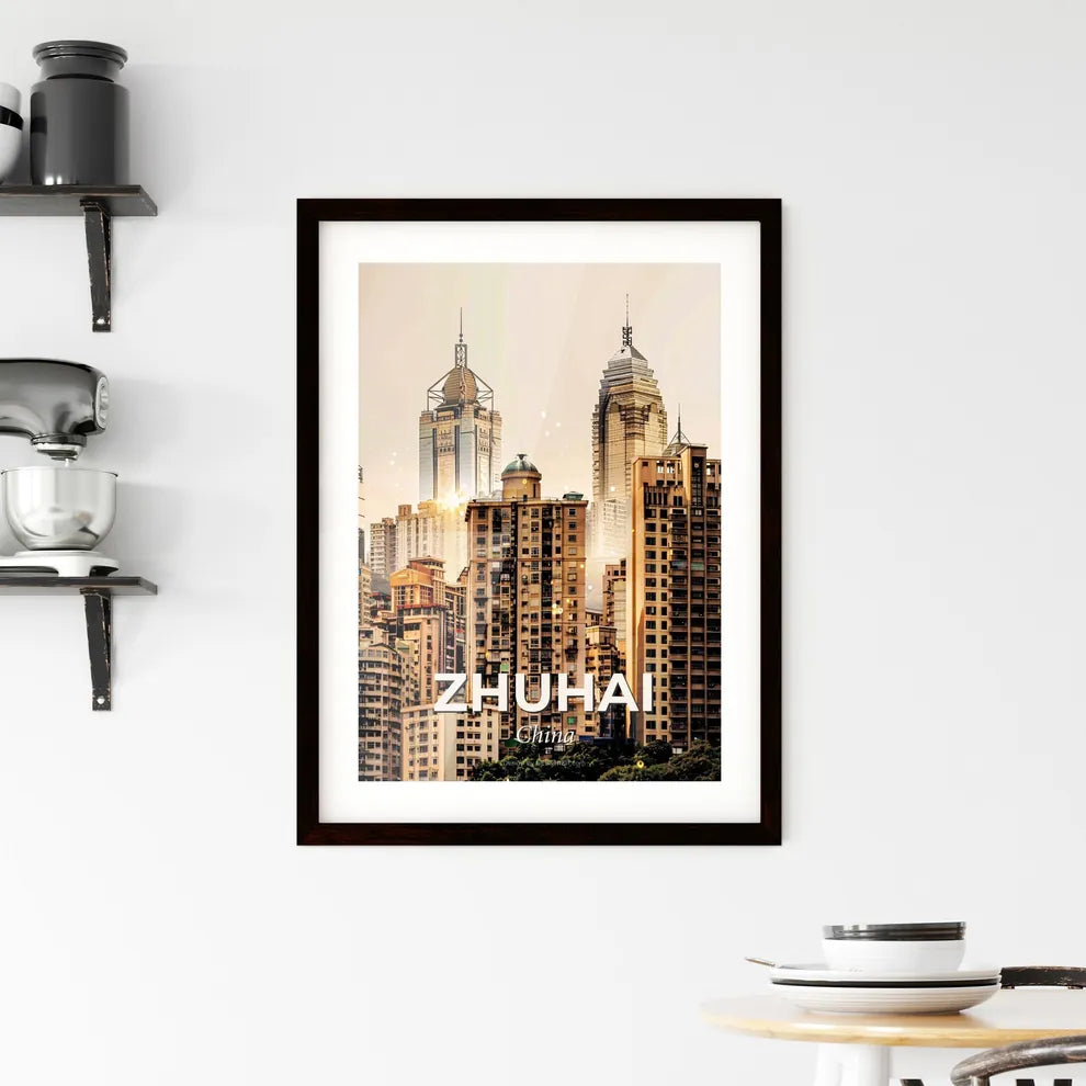Zhuhai: Brilliance in Beige - A city with many tall buildings Custom Print