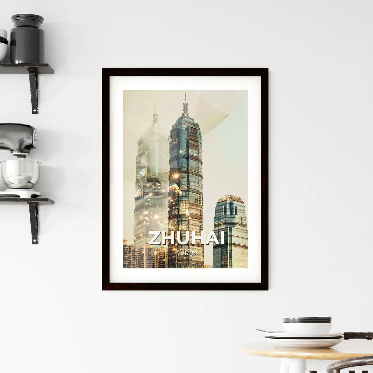 Zhuhai Skyline Art Print - Local Icons on Beige - A group of tall buildings Custom Print