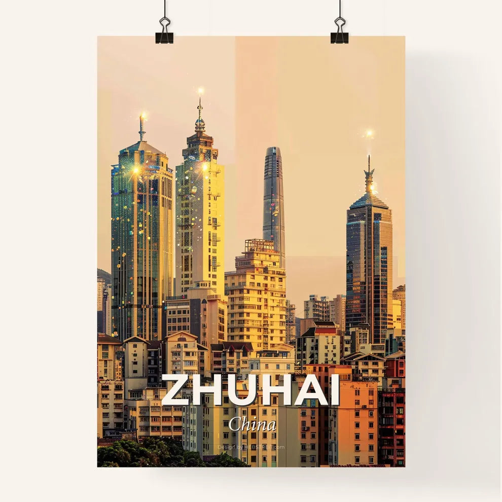Zhuhai Skyline Double Exposure Composite Art - A city skyline with tall buildings Poster