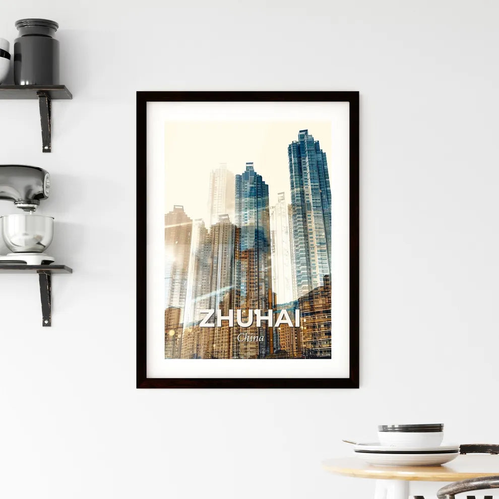 Zhuhai Double Exposure City Skyline Poster - A city skyline with many tall buildings Custom Print