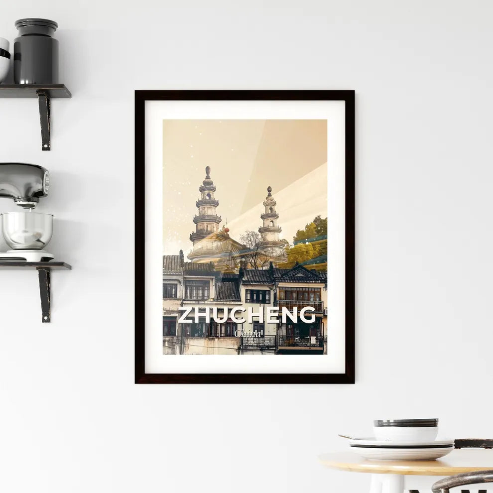 Zhucheng Skyline Art: Local Icons - A group of buildings with a tower Custom Print