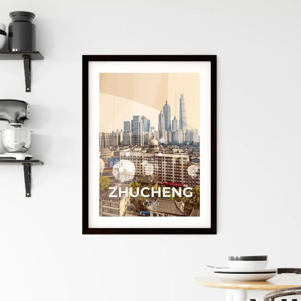 Zhucheng Skyline Double Exposure Composite Art - A city with many buildings Custom Print