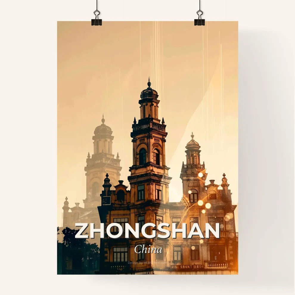 Zhongshan Skyline City Art Poster - A building with towers and a tower Poster