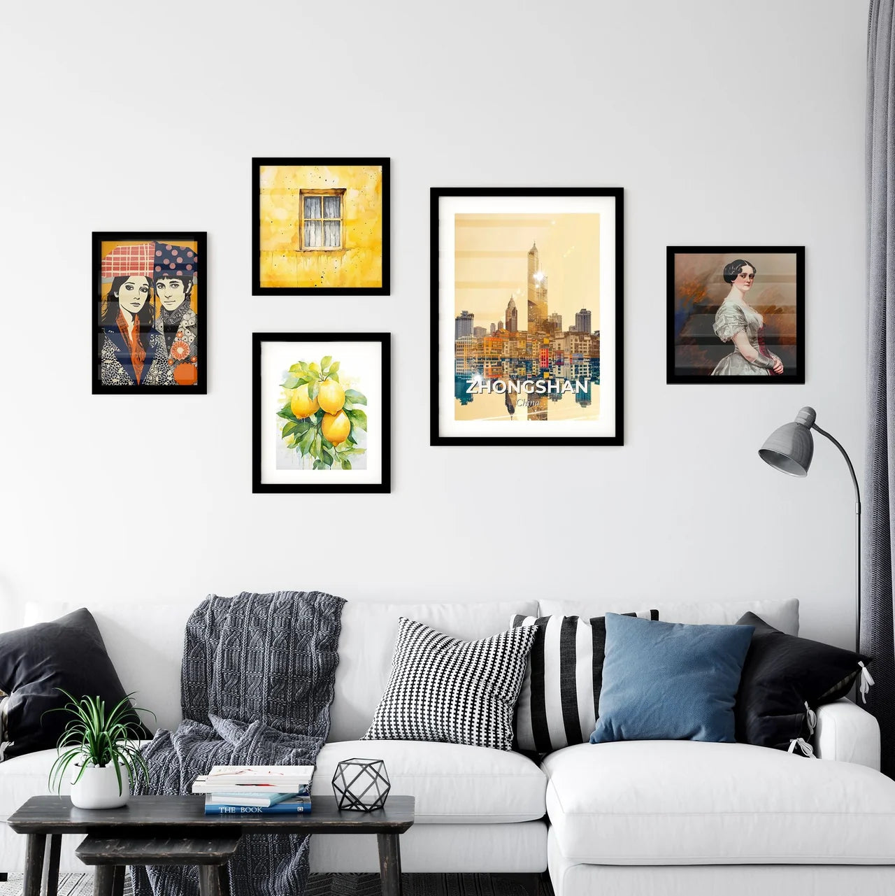 Zhongshan City Skyline Double Exposure Art Poster - A city skyline with many buildings and a body of water Interior Design