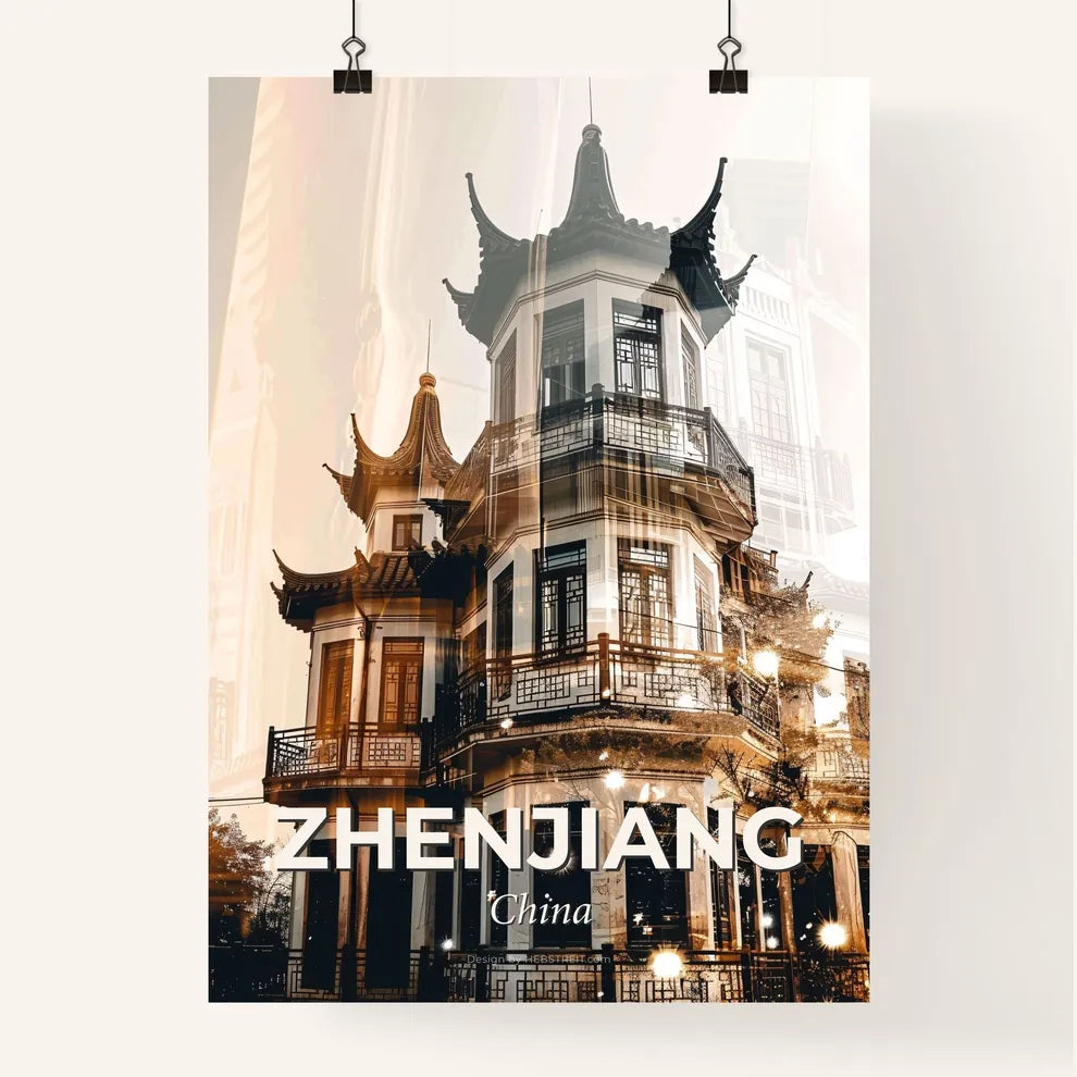 Zhenjiang Skyline Double Exposure Poster Art - A double exposure of a building Poster