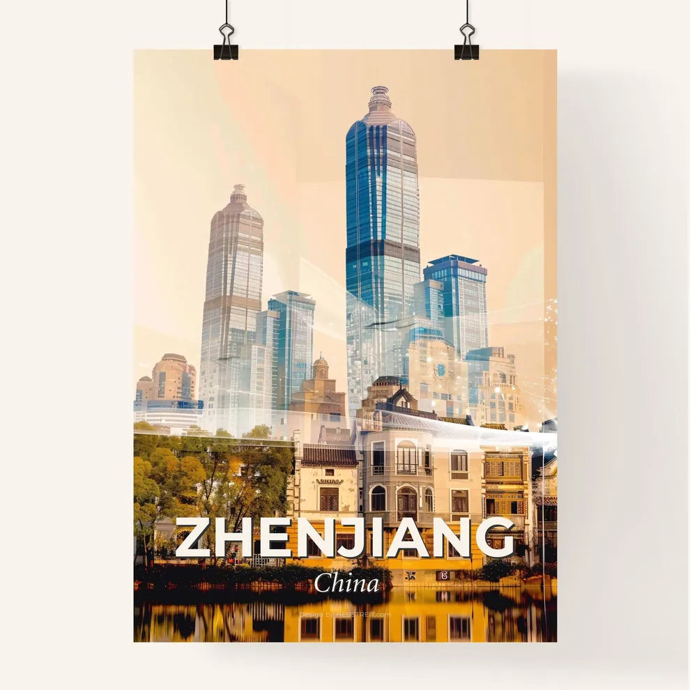 Zhenjiang Skyline Local Icons Poster - A city skyline with trees and buildings Poster
