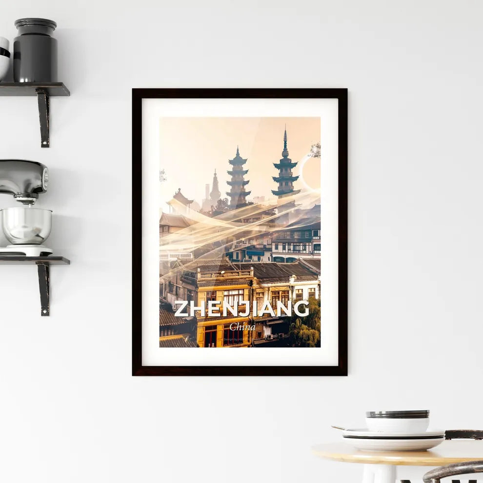 Zhenjiang Double Exposure Skyline Art Poster - A city with buildings and a light beam Custom Print