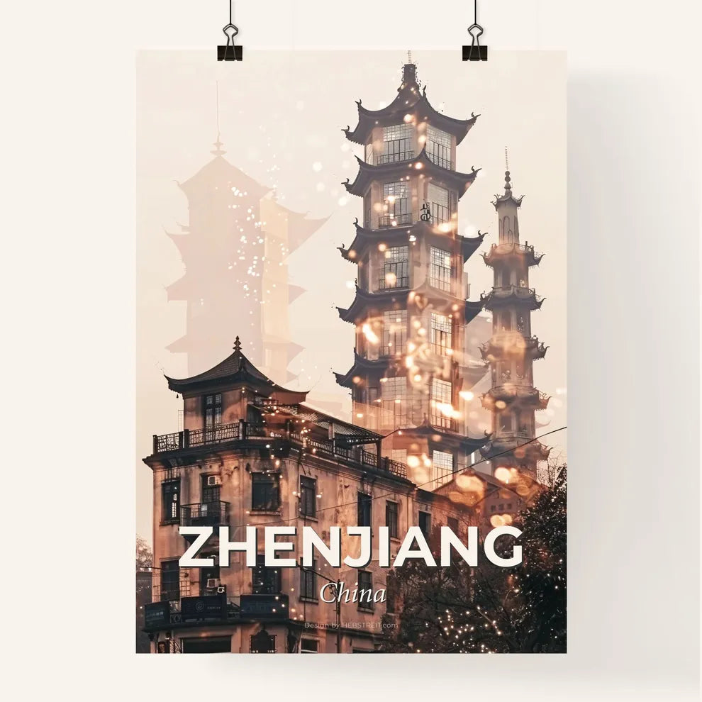 Zhenjiang Skyline Art Poster - A building with tall towers Poster