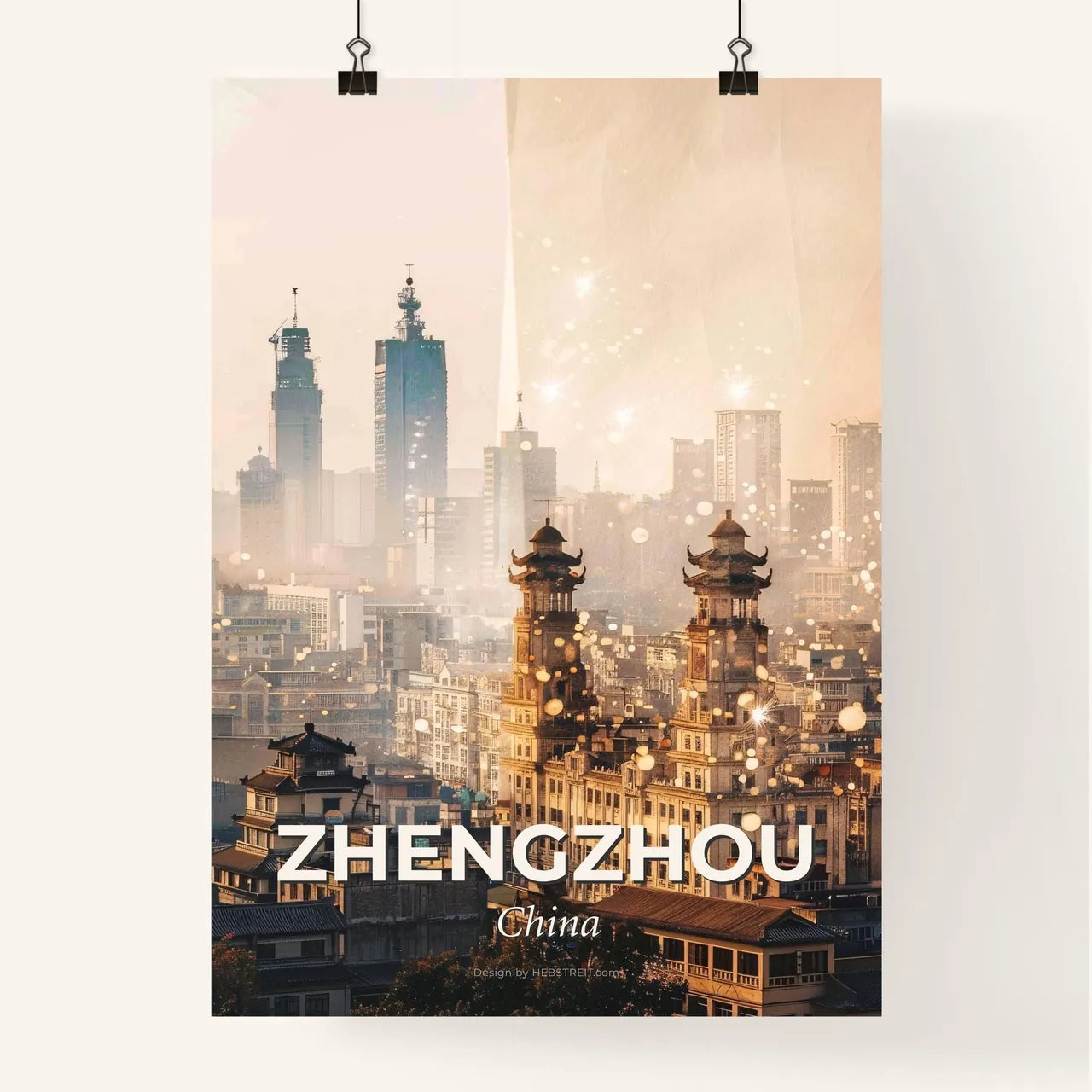 Zhengzhou Skyline Architectural Composite Poster - A city with tall buildings and fog Poster
