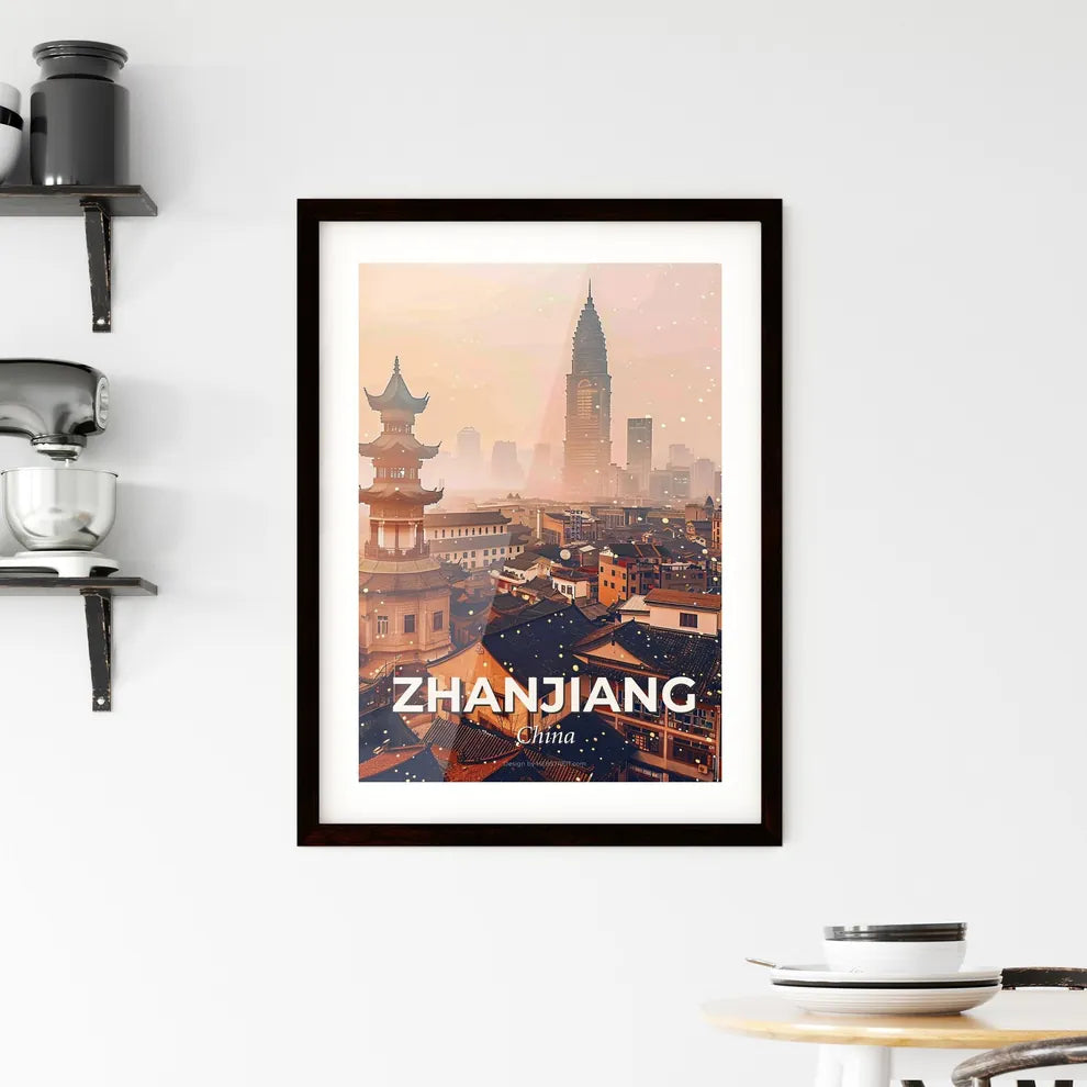 Zhanjiang Skyline Art: Local Icons, Bright Beige - A city with a tall tower Custom Print