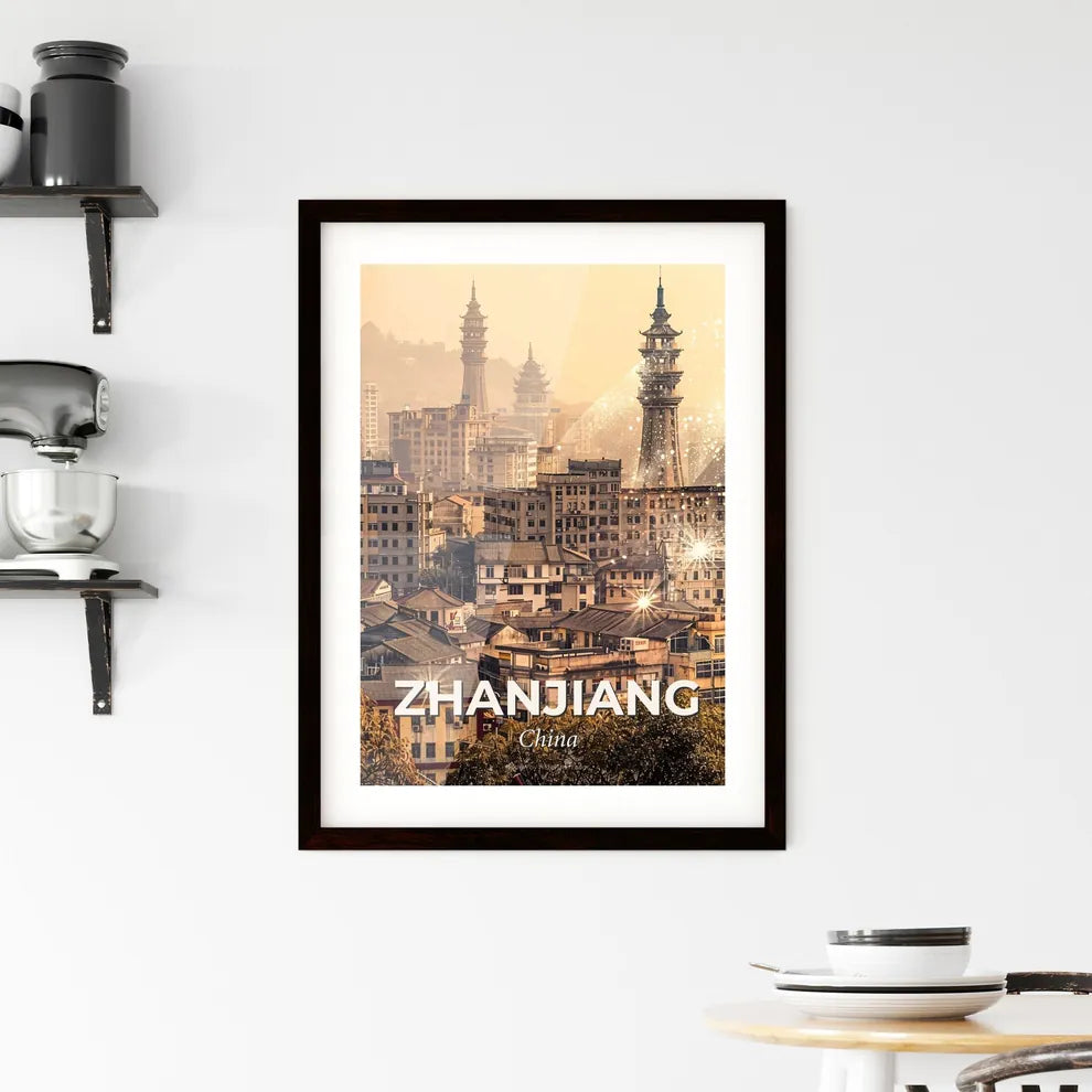 Zhanjiang Skyline Composite Art Poster - A city with many buildings and a tower Custom Print