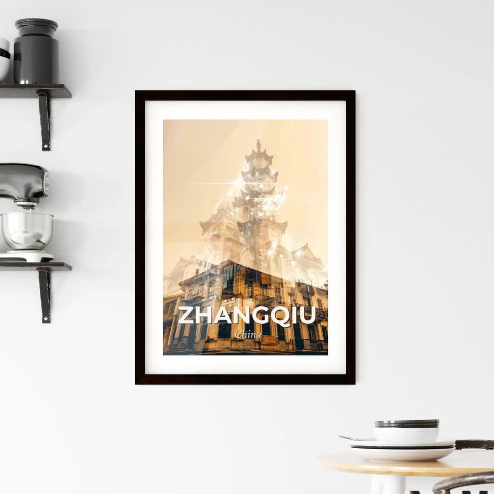 Zhangqiu Skyline Composite Art Bright Poster - A building with a tower Custom Print