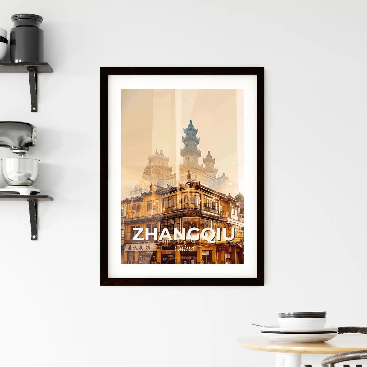 Zhangqiu Skyline Cityscape Composite Art Poster - A building with a tall tower Custom Print