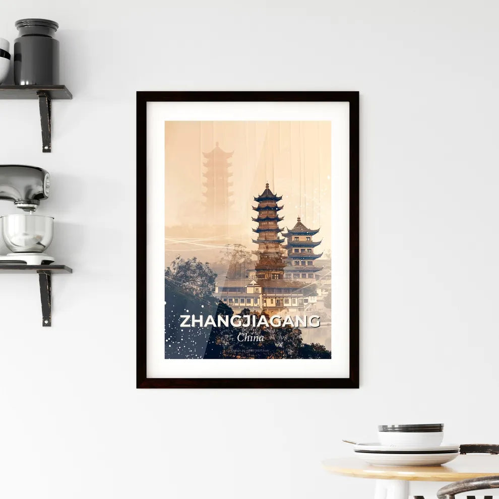 Zhangjiagang Skyline Composite Art with Local Icons - A group of buildings with a tower Custom Print