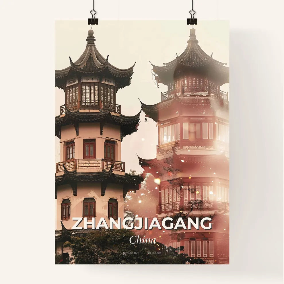 Zhangjiagang Skyline Cityscape Poster - Two buildings with a few windows Poster