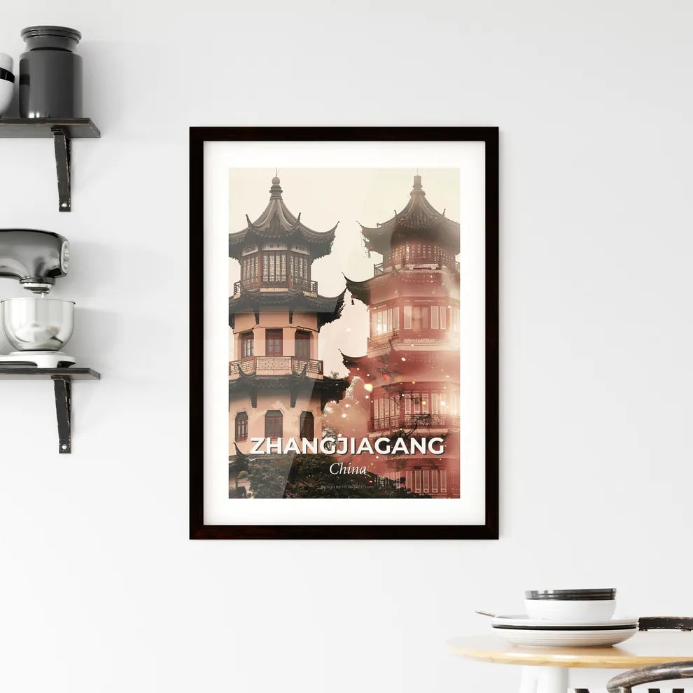 Zhangjiagang Skyline Cityscape Poster - Two buildings with a few windows Custom Print