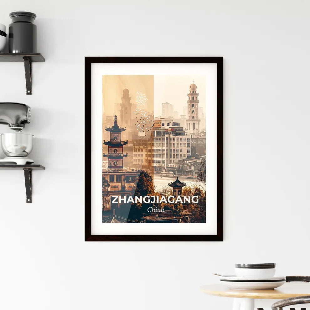 Zhangjiagang Skyline Art Print - A collage of a city Custom Print