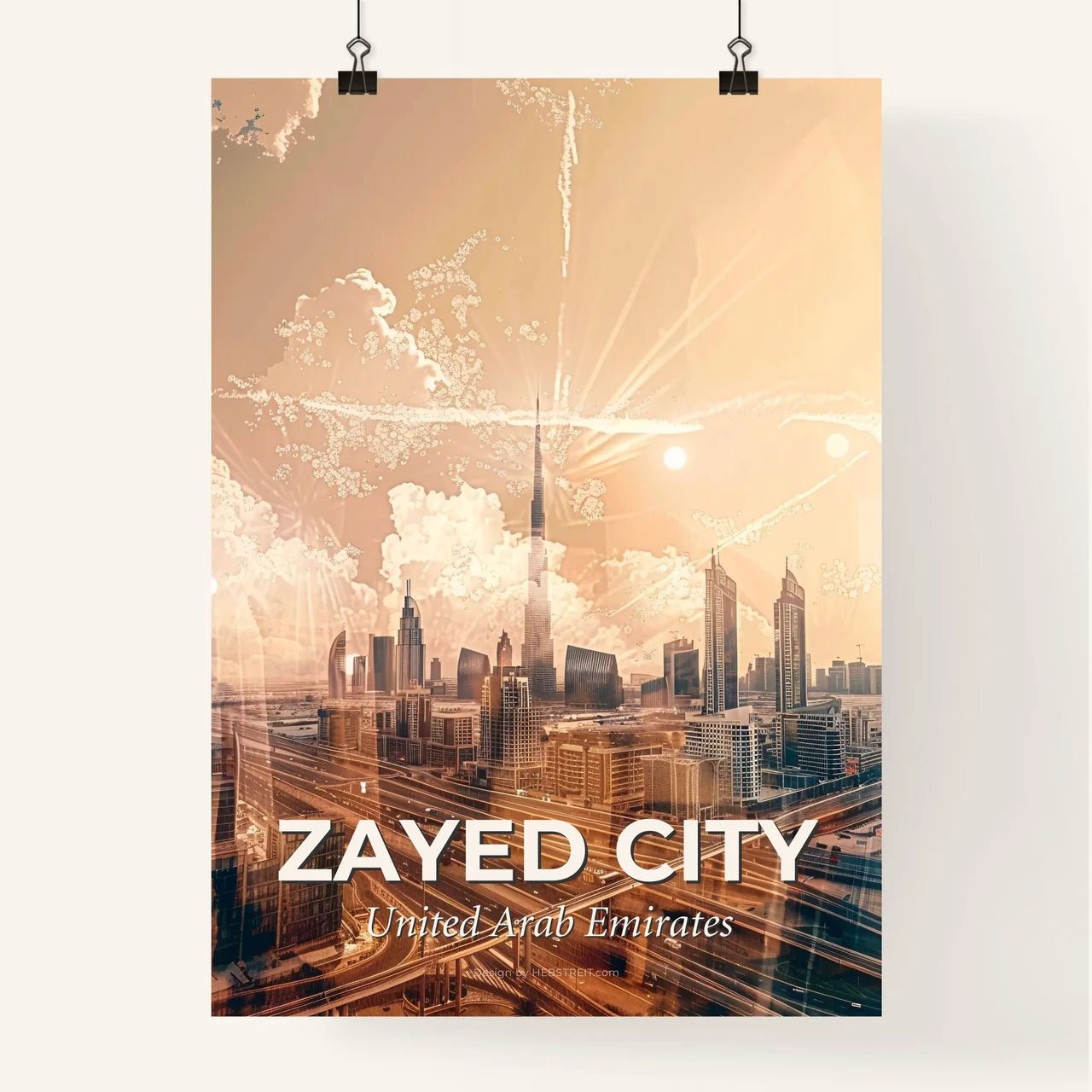 Zayed City: Oasis of Arabian Architecture Art - A city with many roads and buildings Poster
