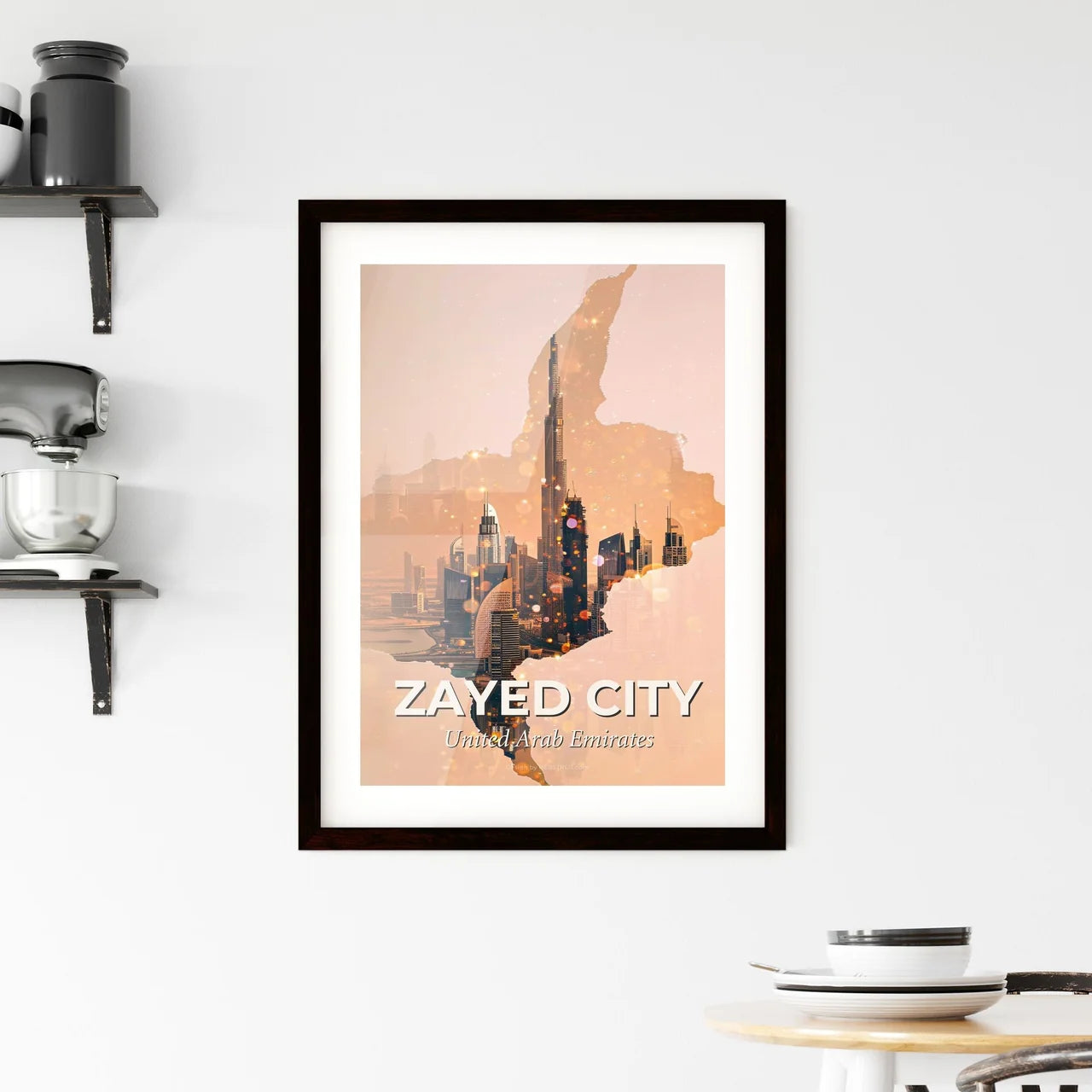 Zayed City Skyline Double Exposure Art - A cityscape with a large tower Custom Print